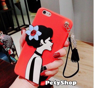 Ốp dẻo cô gái đính đá kèm dây đá iPhone 6Plus/6SPlus/7Plus/8Plus/X