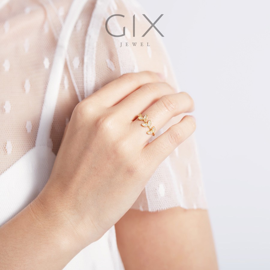 Nhẫn bạc nữ cao cấp mạ vàng chiếc lá Gix Jewel SPGN49