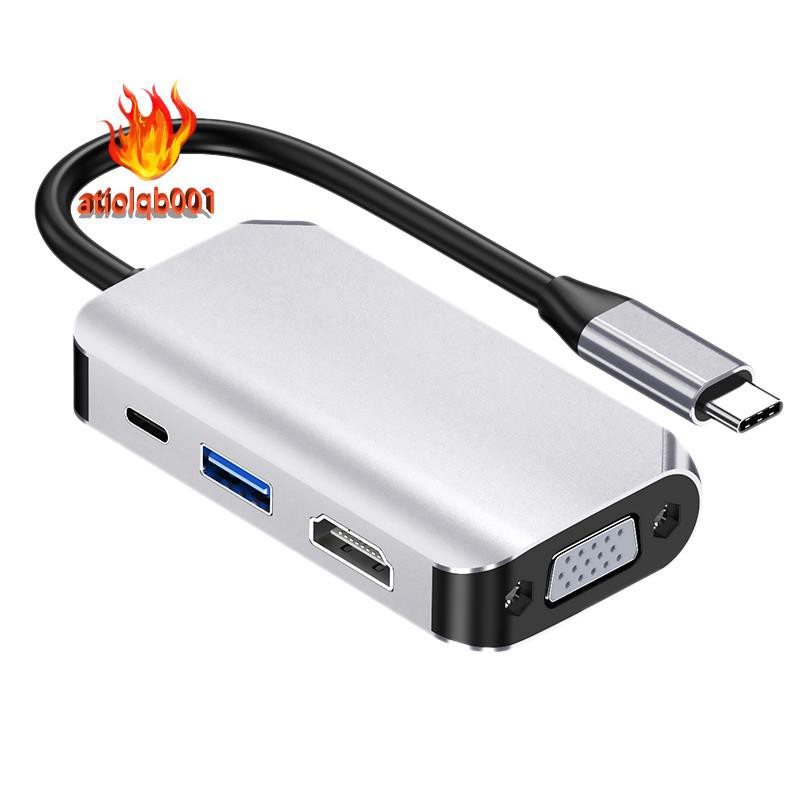 USB C Hub, Type C Adapter 4 in 1 to HDMI Multiport Adapter Compatible HDMI+USB3.0+PD 60W+VGA
