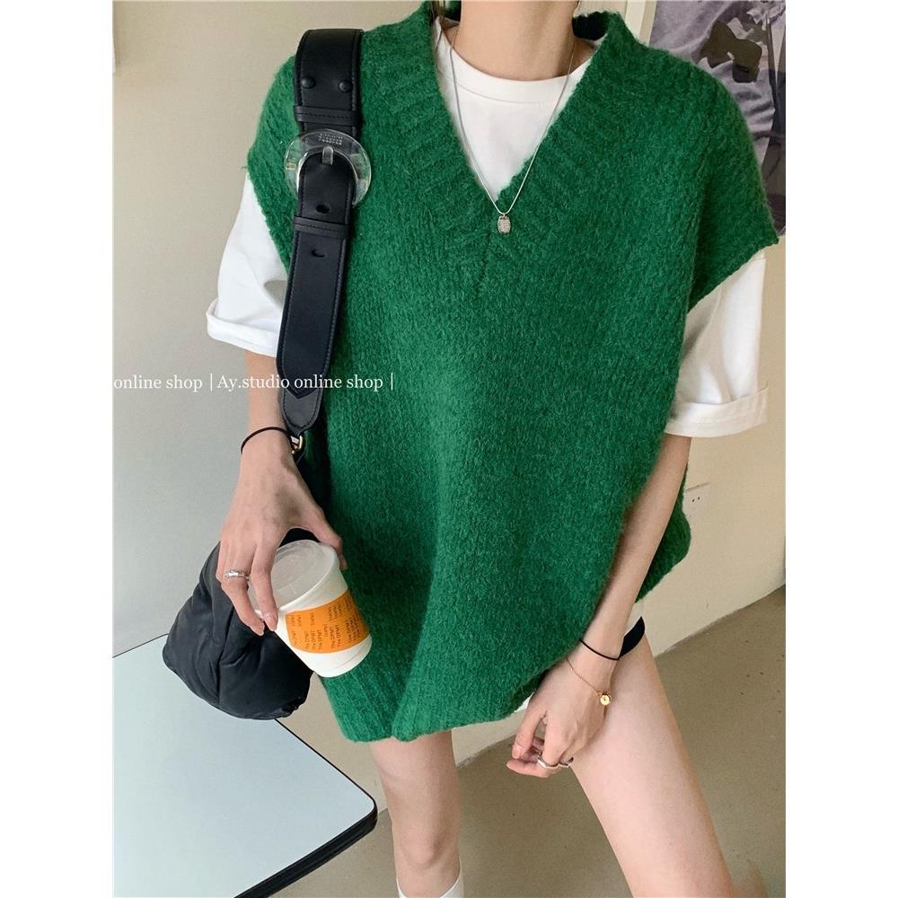 Set Áo Thun Ngắn Tay Form Rộng Và Áo Len Không Tay Phong Cách Hàn Quốc