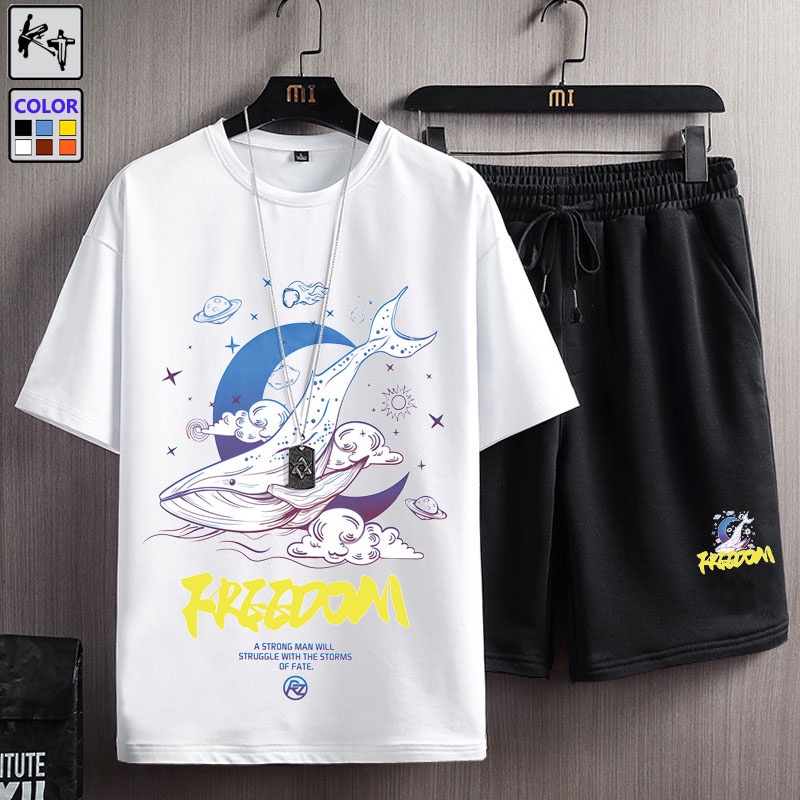 Bộ đồ nam KT KTZ9012 size lớn M-8XL với áp thun tay ngắn và quần short in hình thời trang Hàn Quốc