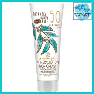 Kem chống nắng không nhờn, chống trôi Australian Gold Botanical Sunscreen Tinted Face Mineral Lotion SPF 50 89ml