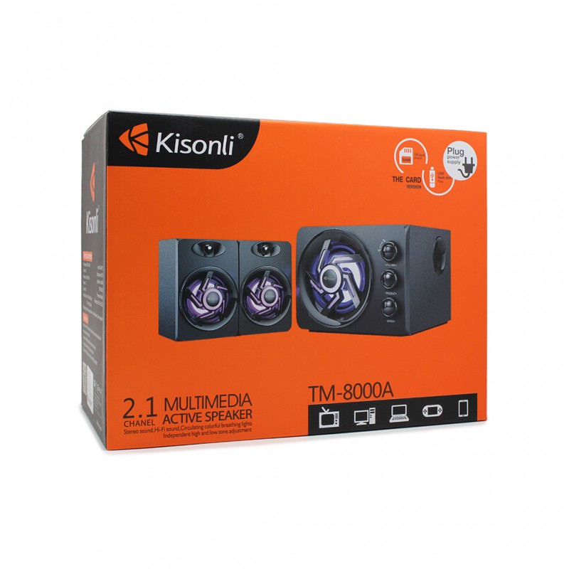 Loa Kisonli Bluetooth 2.1 TM-8000A-Led RGB, nguồn điện 220V cắm trực tiếp, công suất 25W (Bộ gồm 3 loa, 2 nhỏ 1 lớn)