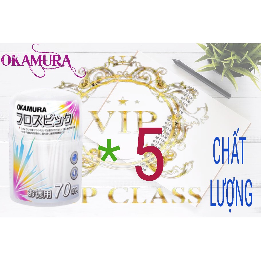 OKAMURA_ Combo 5 hộp Tăm chỉ nha khoa cao cấp Nhật Bản Okamura (Hộp 70 cây)