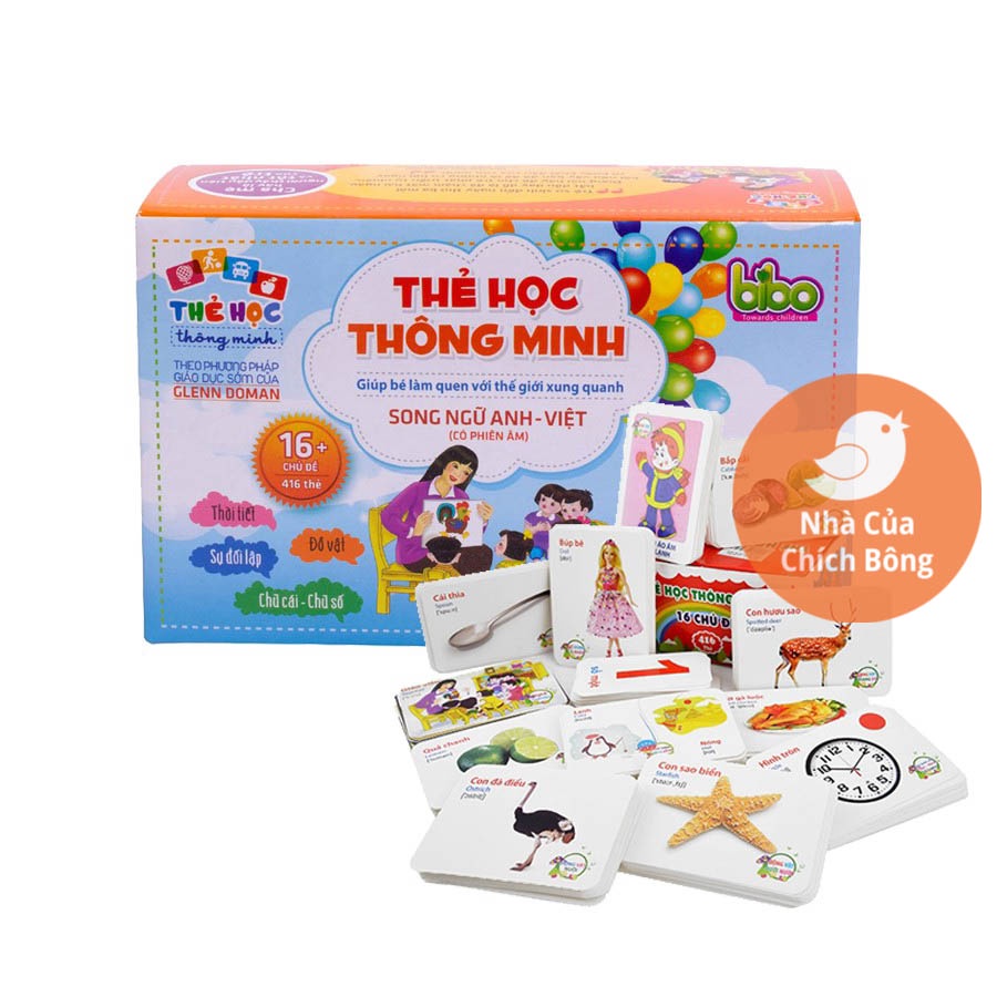 Bộ Thẻ Học Thông Minh 16 Chủ Đề 416 Thẻ Song Ngữ Anh Việt Cho Bé Học Tập