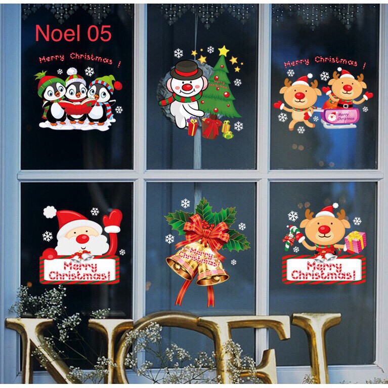 Decal dán tường trang trí giáng sinh noel - ông già và cây thông