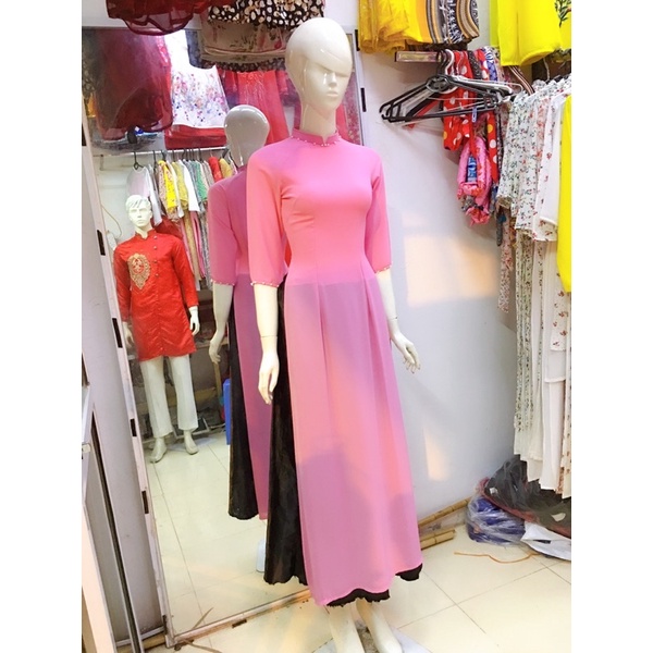Áo dài hồng phấn 2 tà