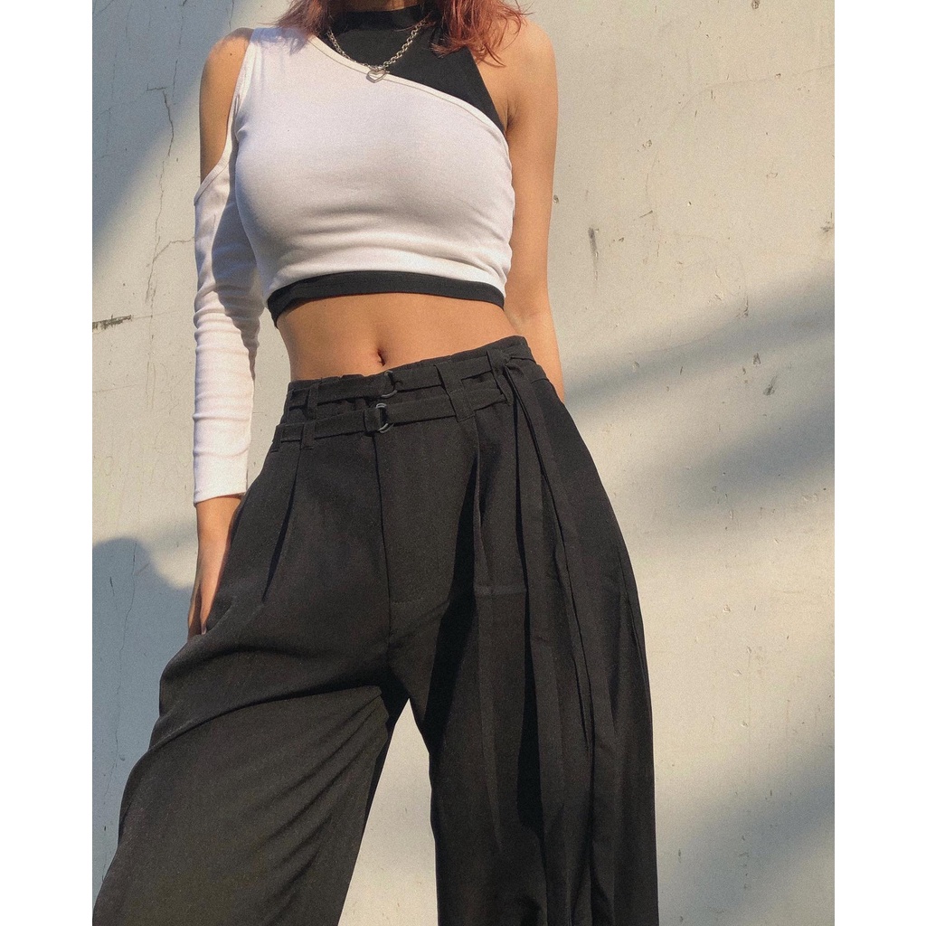 Quần ống siêu rộng ulzzang 2 dây lưng