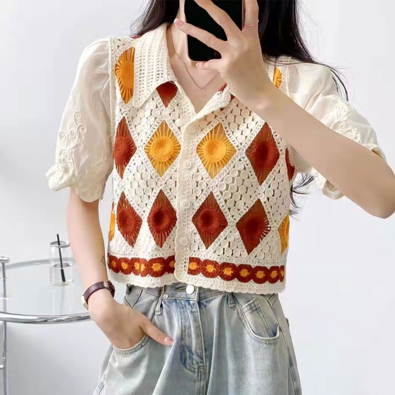 Áo Croptop Tay Phồng Ngắn Cổ Chữ V Họa Tiết Kẻ Sọc Nhiều Màu Phong Cách Boho Thời Trang Mùa Hè Cho Nữ