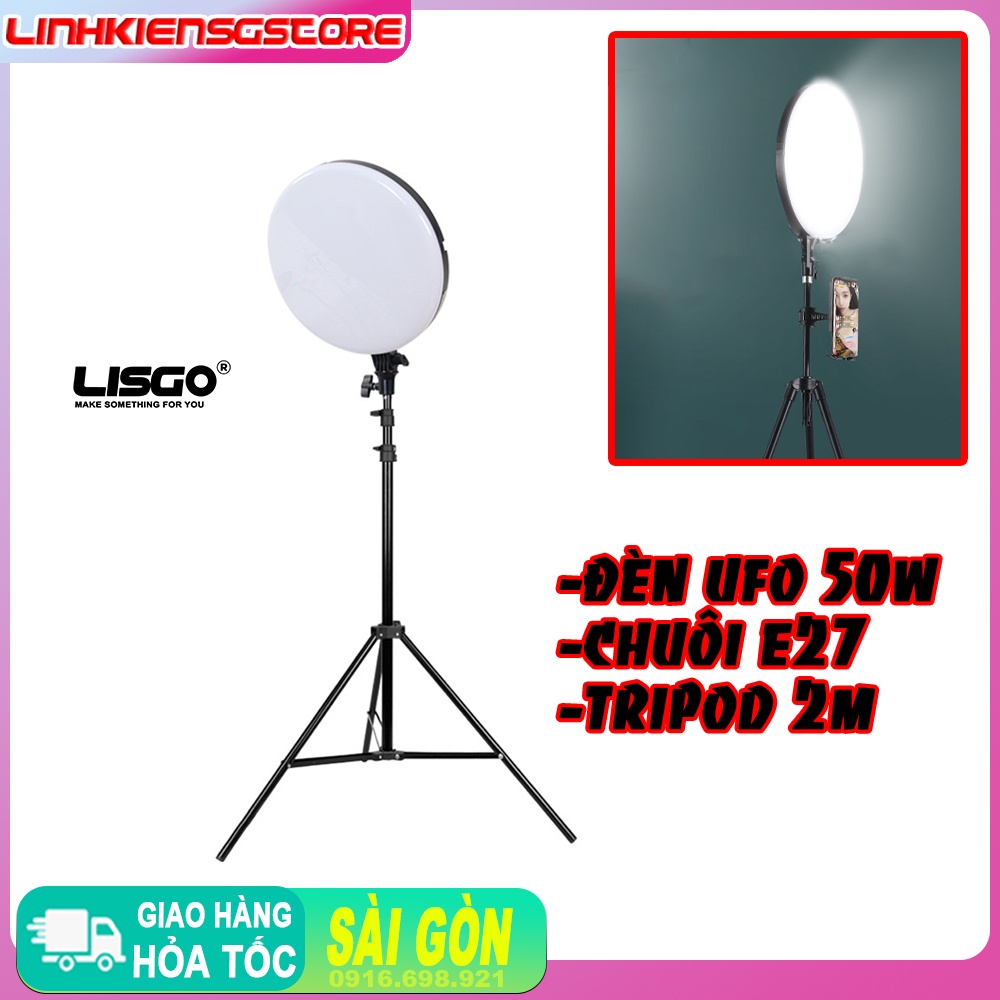 Đèn Studio , livestream , spa , live Led ufo 50w,chuôi e27 ,chân đứng 2m