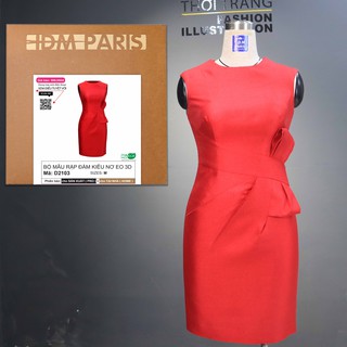 [Đầm Thiết kế] Rập Đầm Dáng Chuẩn ,Hàng Cao Cấp , Điểm Nhấn Nơ Eo Lạ Mắt [ Chỉ Việc Ốp Lên Vải Cắt & May]3D - D2103