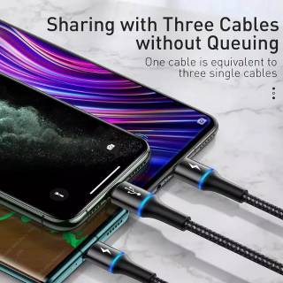 Dây cáp Baseus 1.2M 3.5A Micro USB TYPE C LED 3 trong 1 cho IPHONE
