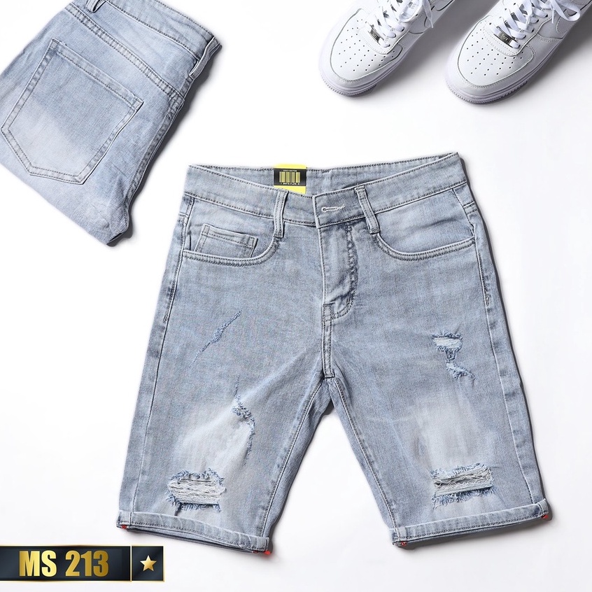 Quần Short Jean Nam Màu Xanh Đẹp Chất Bò Co Giãn Cao Cấp, Quần Ngố rách Mẫu Mới Phong Cách Hàn Quốc beautifulgilr w213
