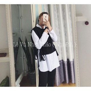 Áo phối thắt nơ eo