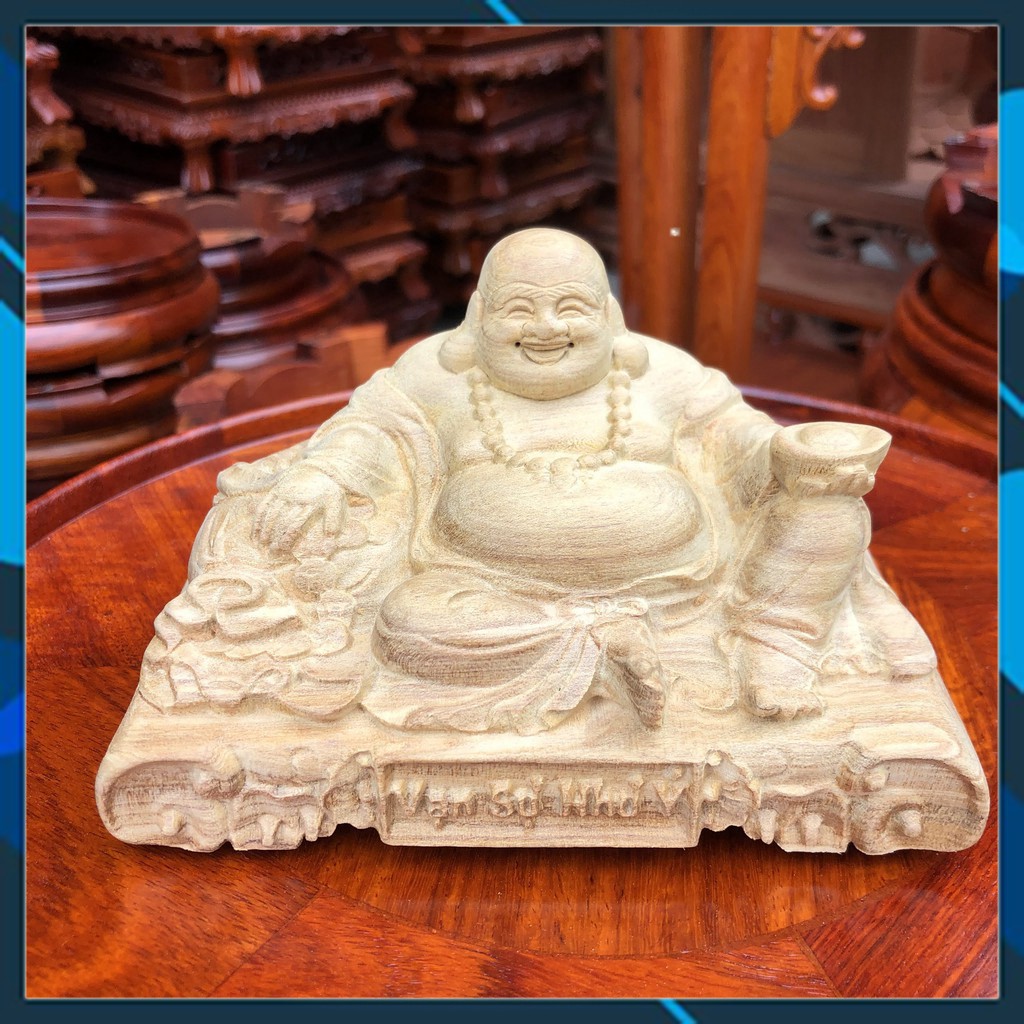 Tượng gỗ Phật Di Lặc để taplo ô tô hoặc bàn làm việc