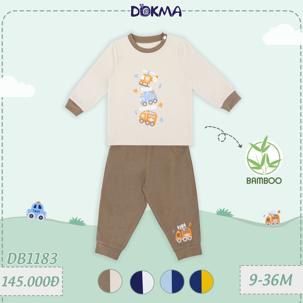 9-36m Bộ cài vai dài tay sợi tre bé trai Dokma DB1183