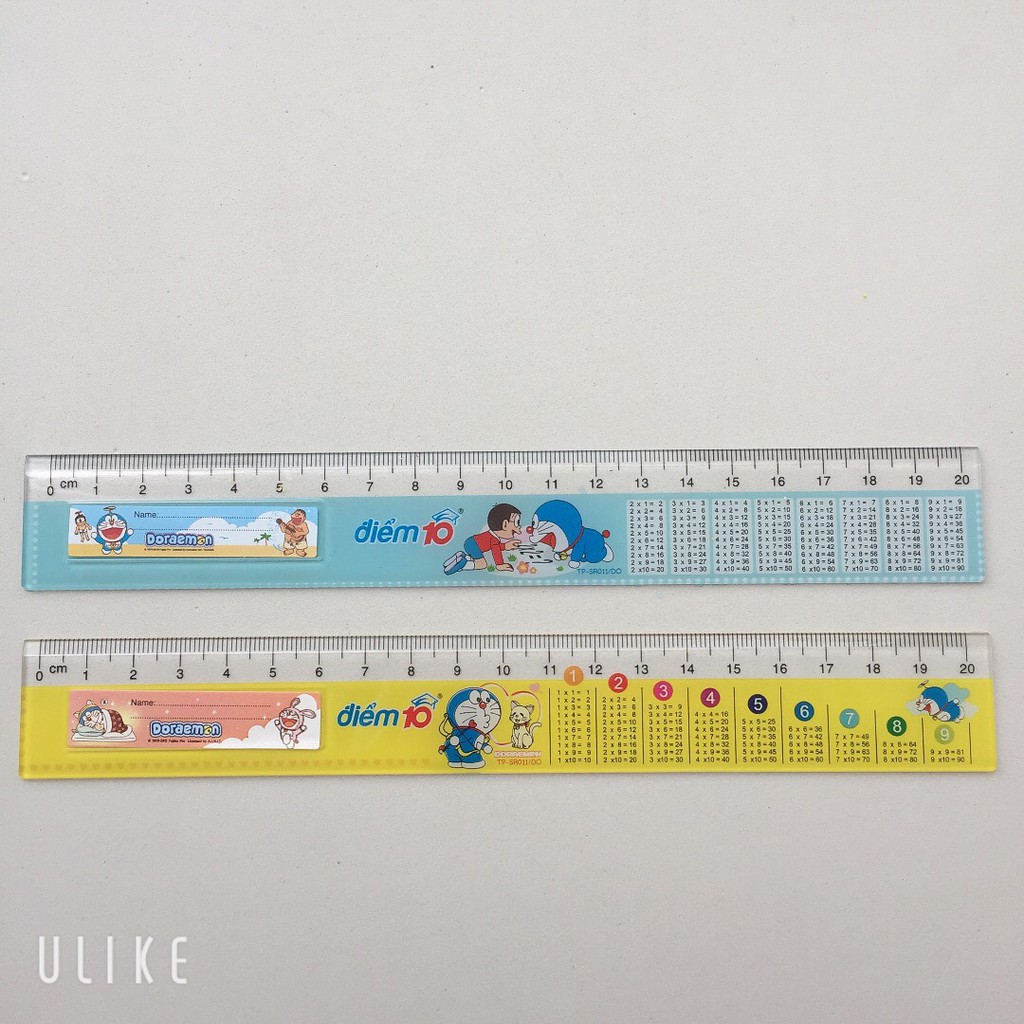 Thước kẻ Doreamon có bảng cửu chương + nhãn tên - Loại tốt 20cm
