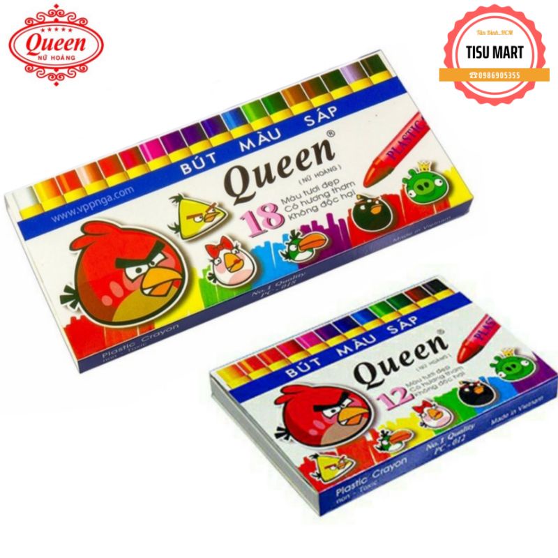 Sáp màu Queen 12 màu/18 màu - kèm tập tô màu nhỏ