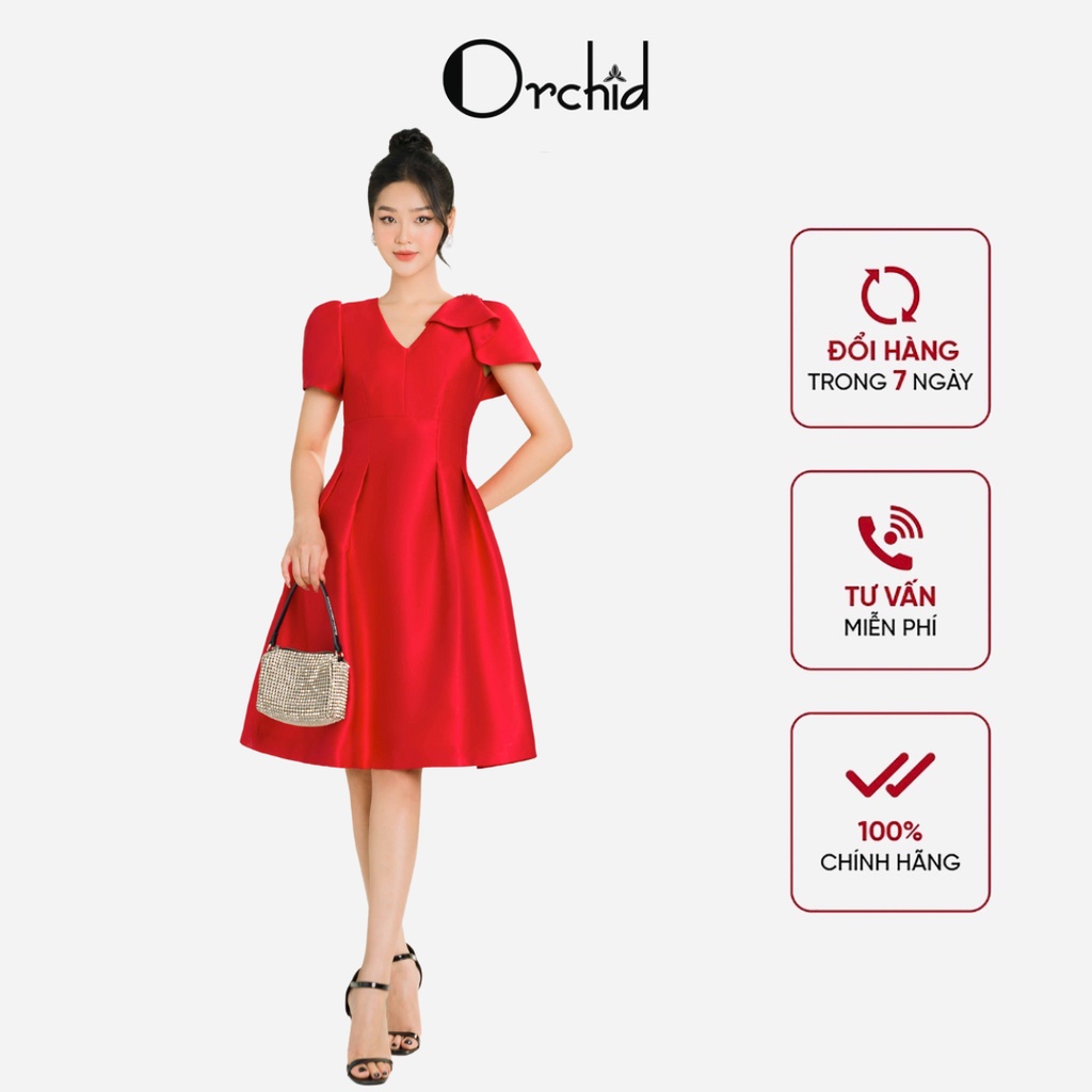 Đầm Tafta đỏ cổ V sang chảnh-Đầm dạ hội, dự tiệc - Orchid GHT10X249