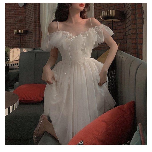 Đầm Hai Dây Phối Lưới Thời Trang Mùa Xuân Dành Cho Nữ 2021