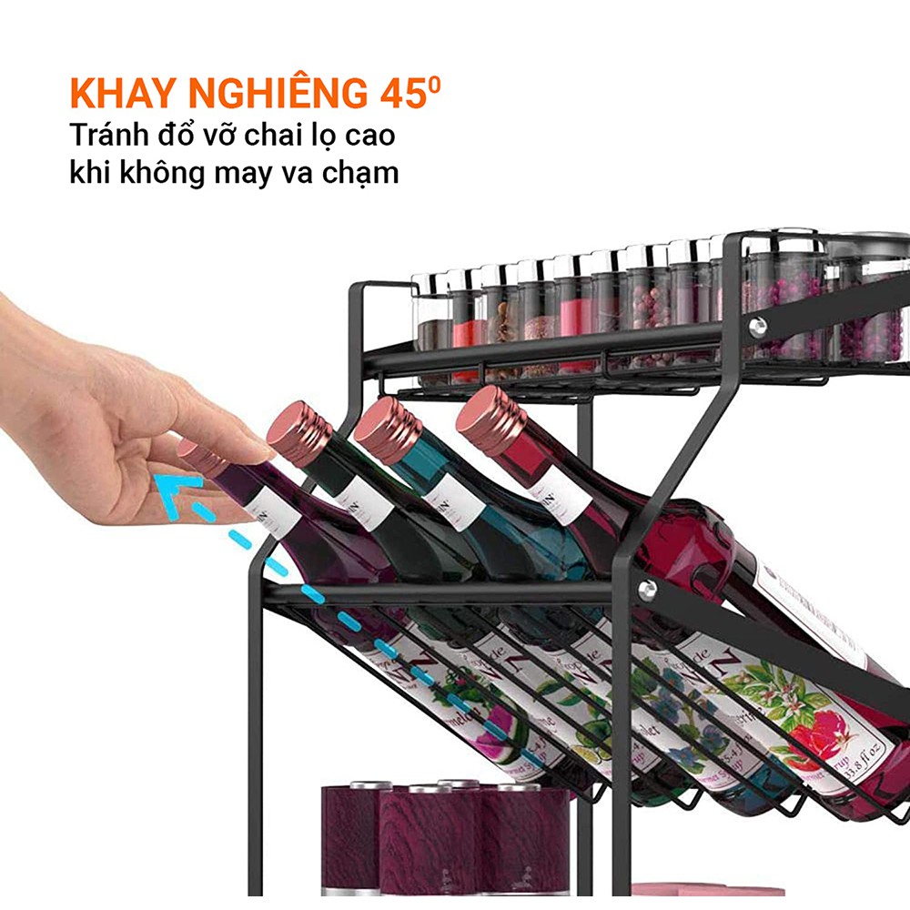 Kệ gia vị 3 tầng thép chống gỉ cao cấp [MÃ GIẢM 100K] Giá kệ bếp sơn tĩnh điện đa năng VANDO