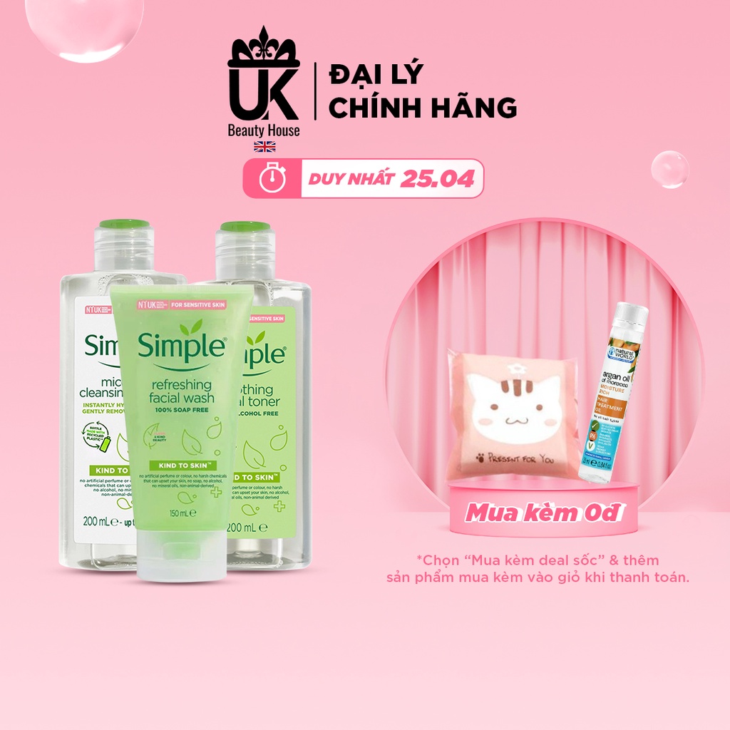 COMBO LÀM SẠCH SIMPLE TẨY TRANG + SỮA RỬA MẶT + NƯỚC HOA HỒNG