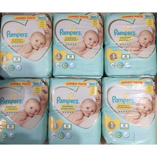 Bỉm dán Pampers Anh dòng Premium Protection số 1 (2-5kg) 72 miếng, số 2 (4-8kg) 68 miếng. Hàng chuẩn xách tay Anh