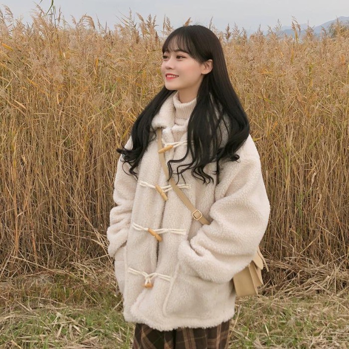 (SẴN) Áo Khoác Len Lông Cừu Nữ Hàn Quốc Siêu Ấm Vintage (Có lớp Lót) - Mã TYU