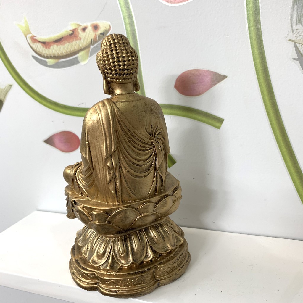 Tượng đá Phật Thích Ca ngồi tòa sen - Chiều Cao 20cm - Màu Nhũ Đồng