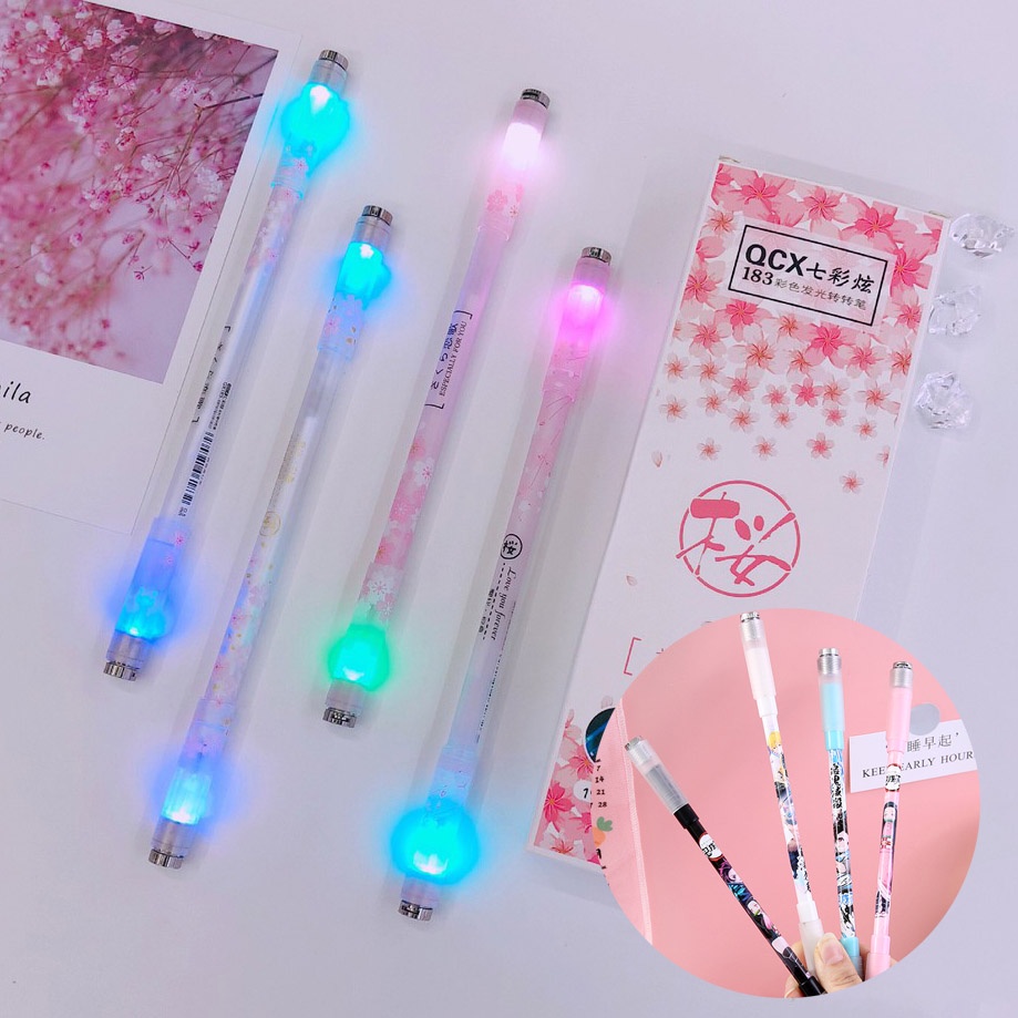 Bút Gel Xoay Có Đèn Led Phát Sáng Nhiều Màu Thời Trang Cho Học Sinh