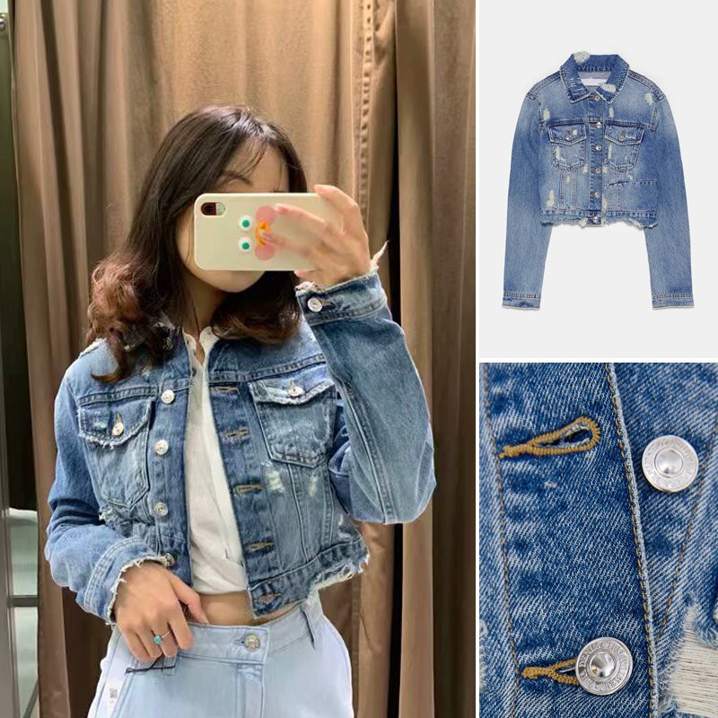 ÁO KHOÁC JEANS BÒ ZRA NỮ DENIM DÁNG LỬNG MÀU XANH
