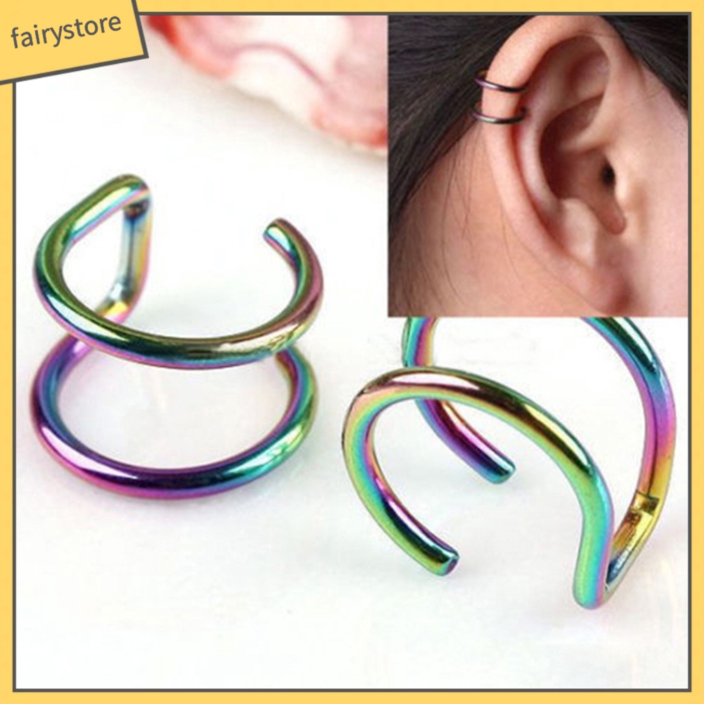 Khuyên kẹp vành tai giả 2 hàng bằng thép không gỉ cá tính