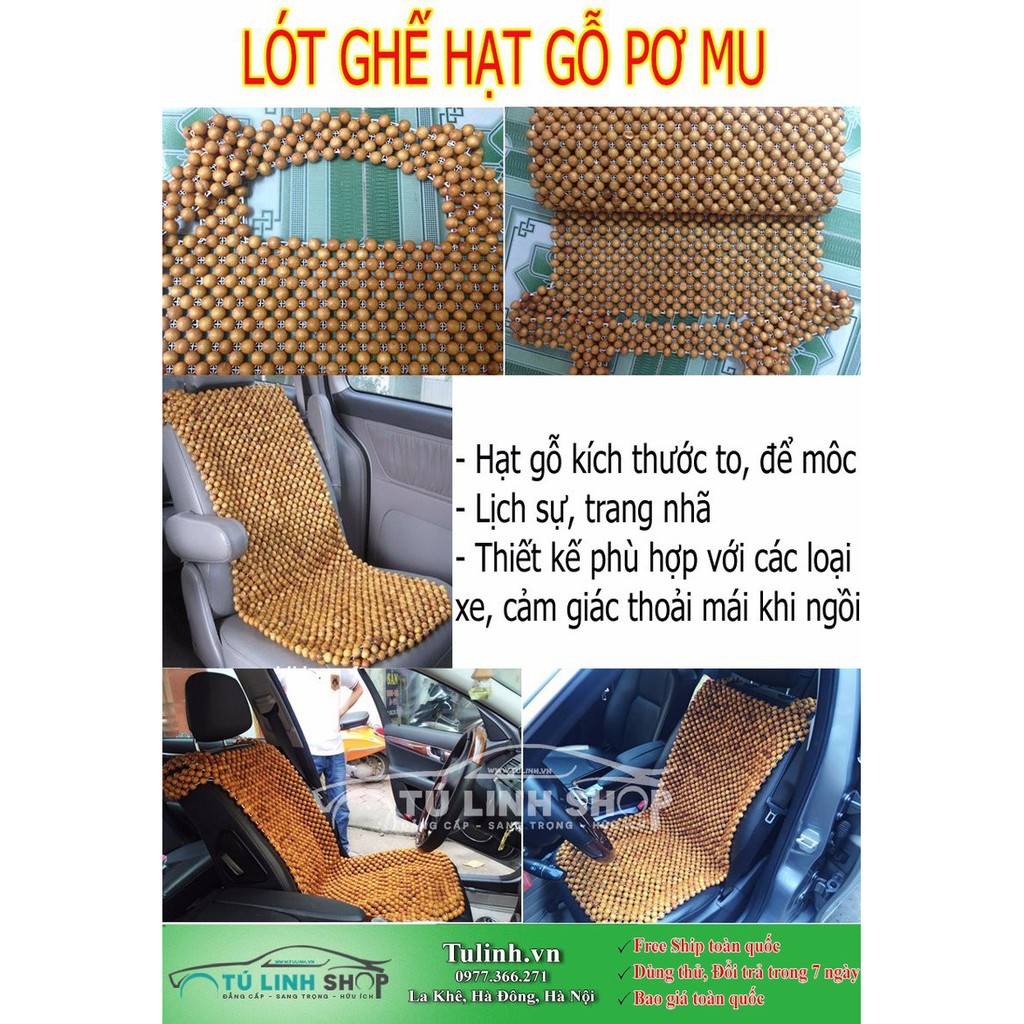 Lót ghế gỗ pơ mu, hạt to, để mộc + Tặng 01 bảng ghi số điện thoại