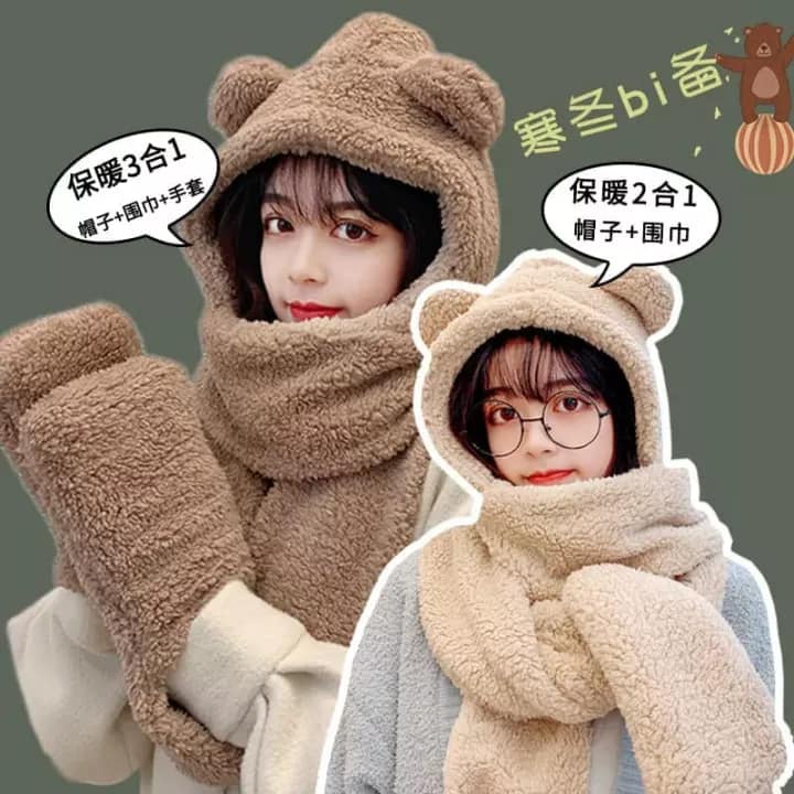 Mũ lông cừu kèm khăn và găng tay siêu ấm