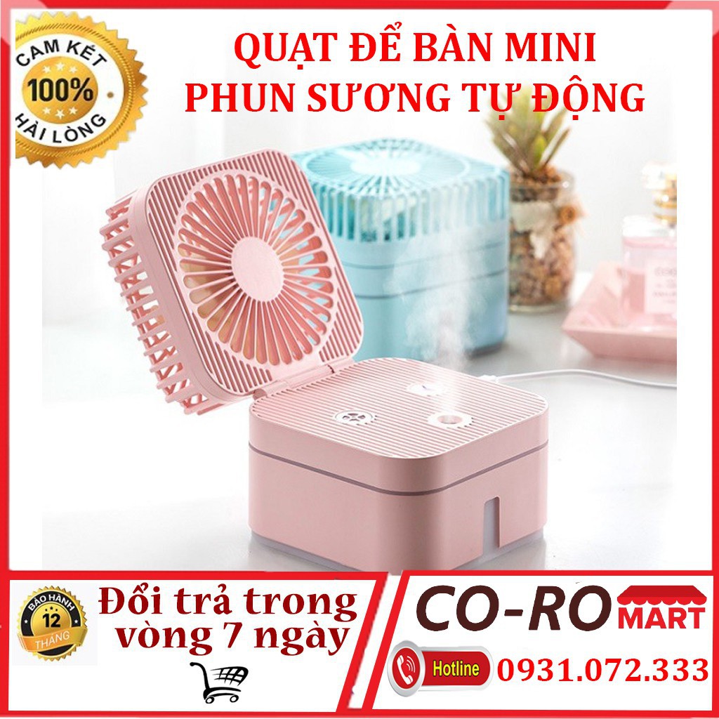 Quạt Để Bàn Mini Phun Sương Tự Động Tạo Ẩm Trong 3H, Có Đèn Led 7 Màu Cực Đẹp, Phù Hợp Cho Dân Văn Phòng