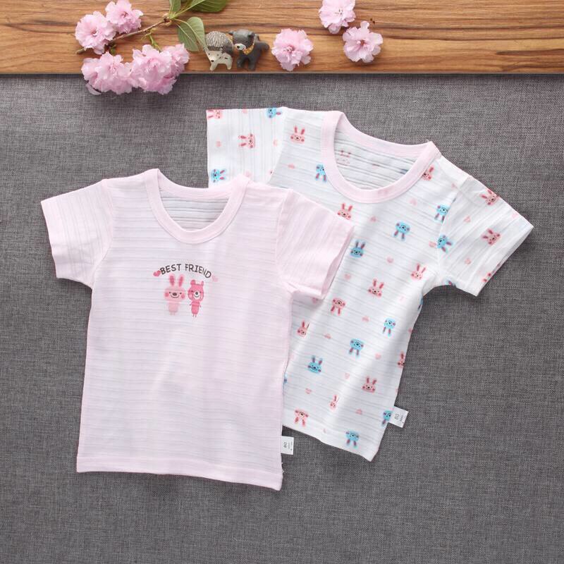 Set 2 áo cộc tay cotton xước xuất Nhật cho bé