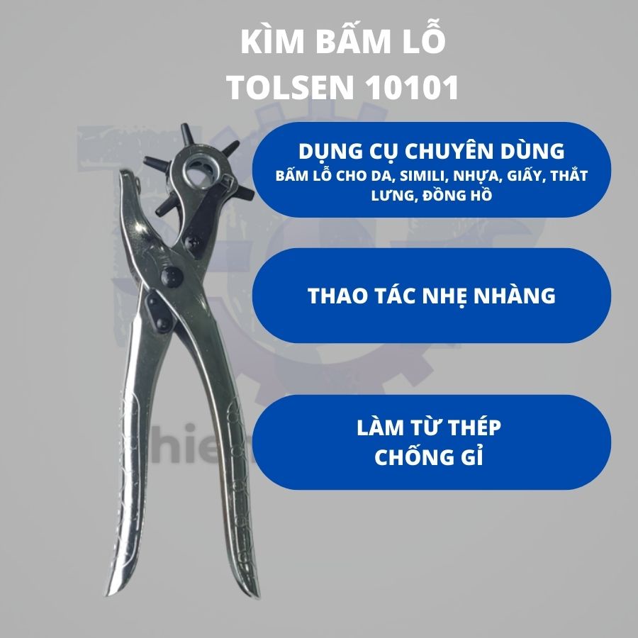 Kìm bấm lỗ da, thắt lưng, dây nịt Tolsen 10101 đa năng kích thước 220mm với đầu bấm tạo lỗ phù hợp