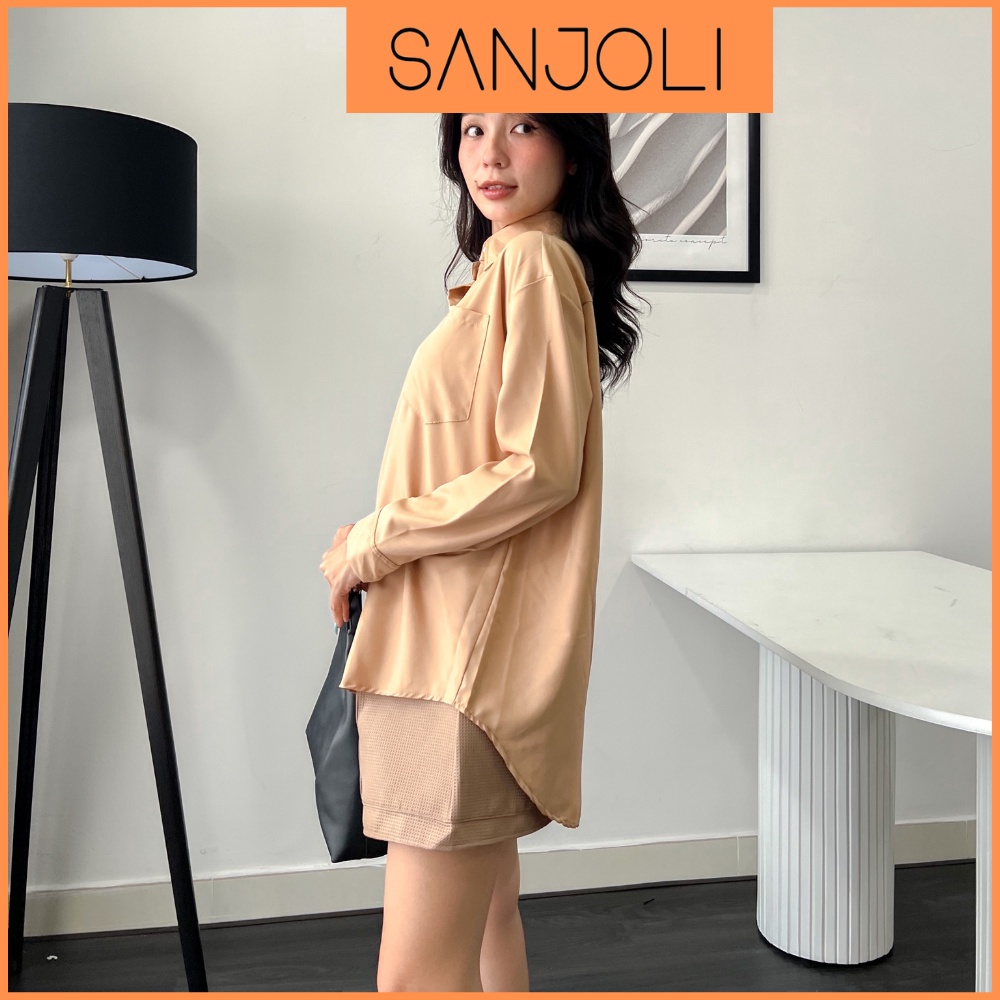 Áo Sơ Mi Nữ Kiểu SANJOLI Somi Lụa Công Sở Tay Dài Chất Thun Cao Cấp Phong Cách Hàn Quốc Vintage Màu Trắng Đẹp AO020