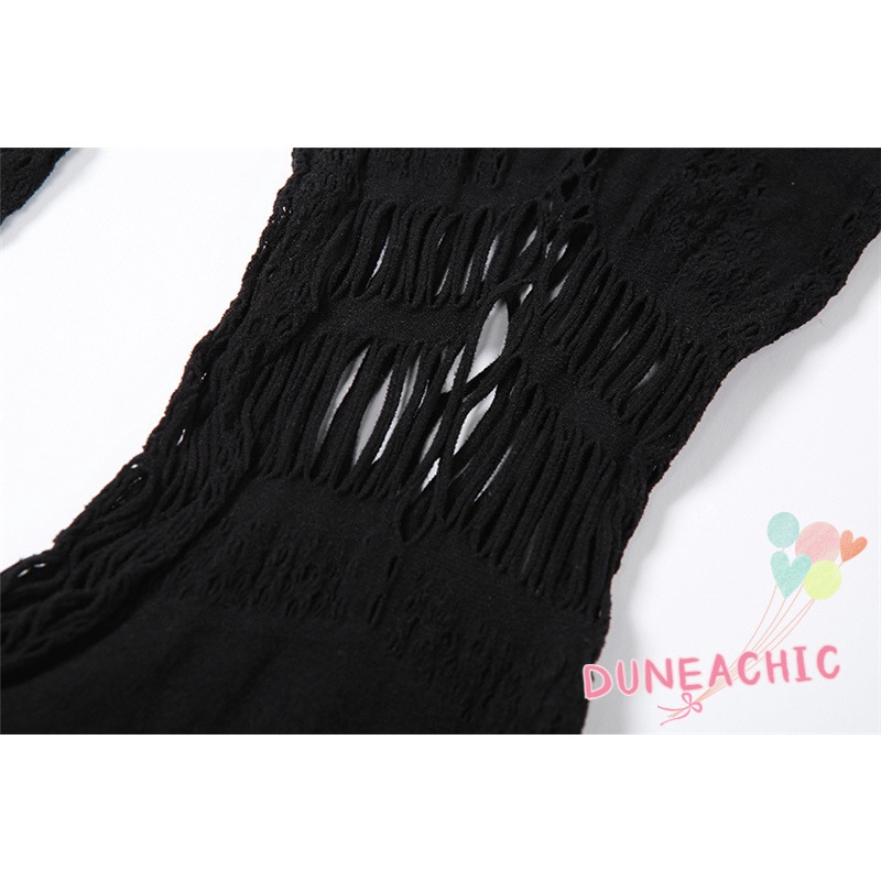 DUNEA Đầm Tay Dài Phối Lưới Thời Trang Quyến Rũ Cho Nữ