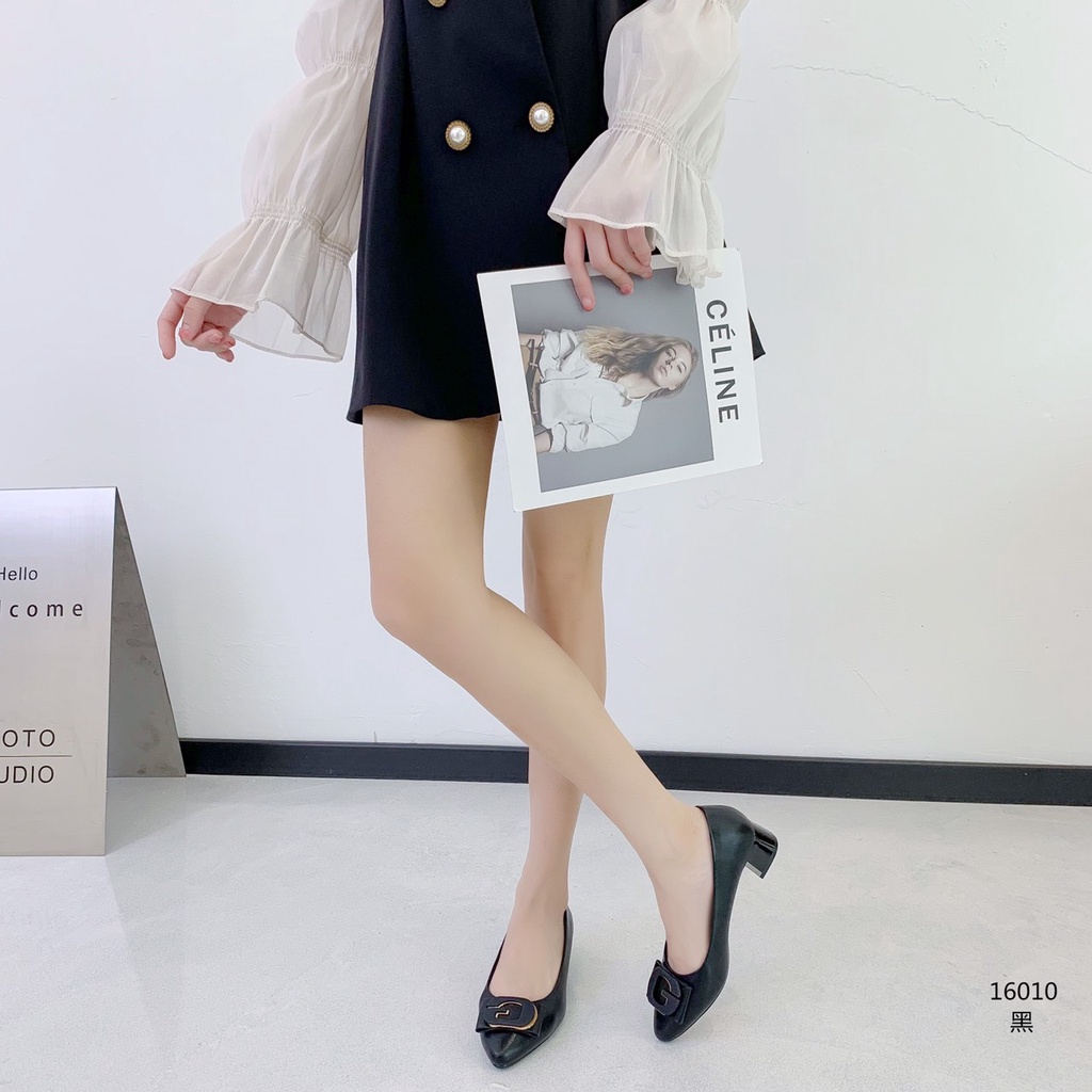 Giày thời trang nữ QC PPP ❤️FREESHIP❤️ Giày công sở cao gót mũi nhọn da mềm gắn khuy 16010