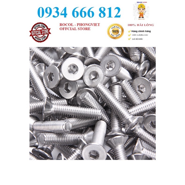 50c bulong lục giác chìm Đầu Bằng INOX 304 M4,M4X8,M4X10,M4X12,M4X16 M4X20, M4X25, M4X30, M4X40