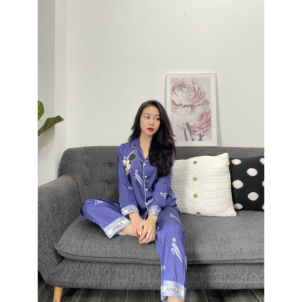 Đồ bộ nữ - Đồ ngủ nữ pijama tay dài chất liệu Latin phối hình hoạ tiết sang trọng freesize | BigBuy360 - bigbuy360.vn
