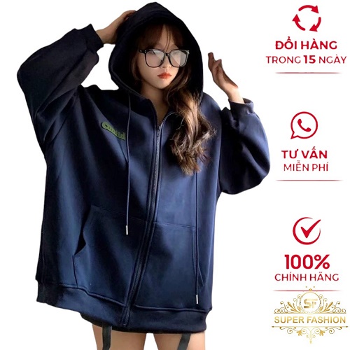 Áo Khoác Nỉ Nữ Dây Khóa Kéo SUPER FASHION Nón Lớn 2 Lớp Có Túi, Có Dây Rút Mũ NUT60