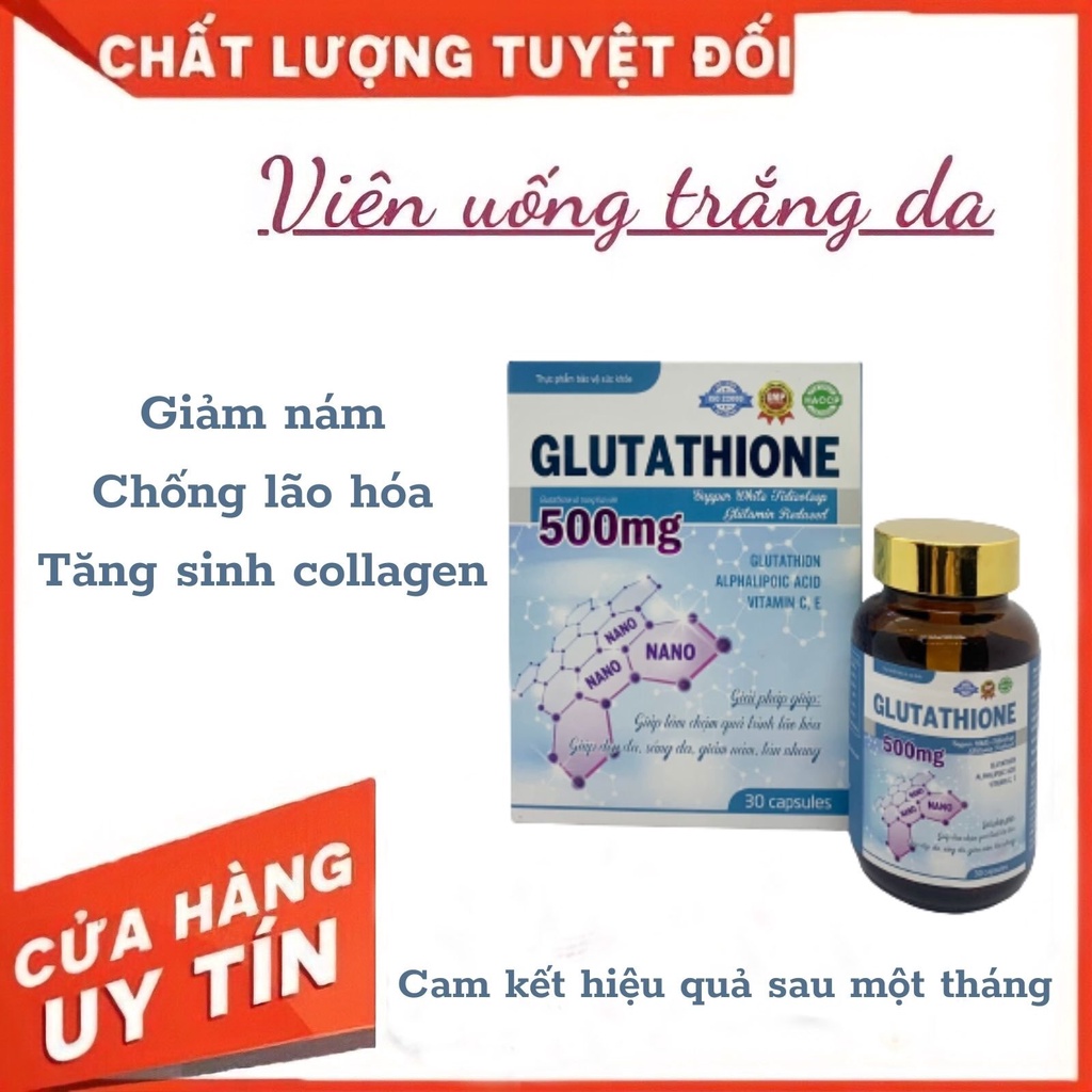 Viên uống Glutathione 500mg hỗ trợ làm đẹp, trắng sáng da (TẶNG KÈM 5 MASK)