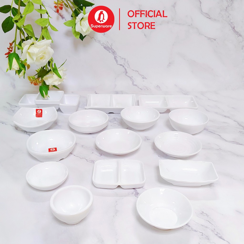 Bộ chén đĩa chấm Superware Nhựa phíp 100% melamine Trắng