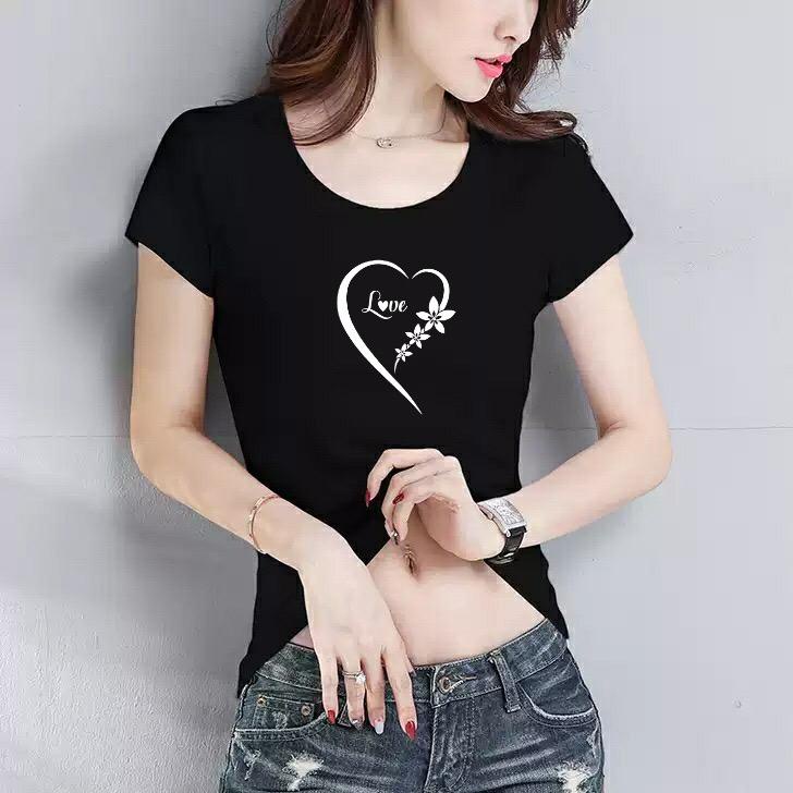 Áo thun nữ ôm body cổ tròn MXM mặc tôn dáng in hình trái tim dễ thương mã ANU061