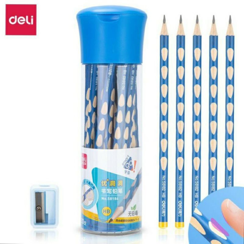 [Hộp 30 chiếc] Bút chì định vị Deli 2B mềm ít gẫy cho học sinh tặng kèm gọt bút
