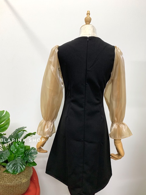 Đầm đen phối tay dài ánh kim | BigBuy360 - bigbuy360.vn