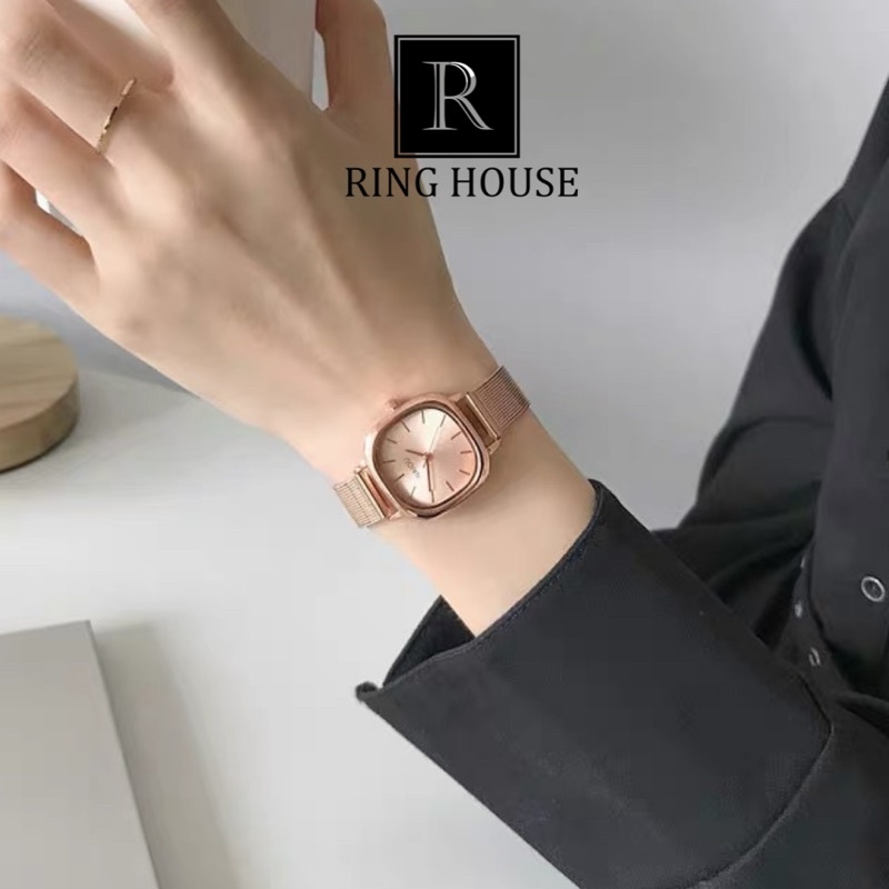 Đồng hồ nữ thời trang giá rẻ Naidu dây kim loại vàng hồng đẹp học sinh sinh viên Ring House