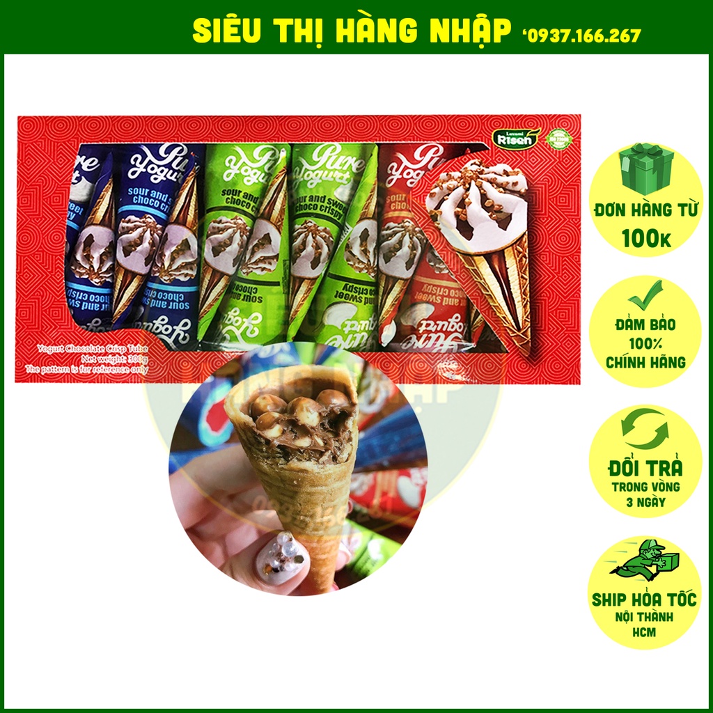 Bánh ốc quế nhân socola Risen Mỹ 320g, sô cô la, chocolate, đồ ăn vặt Sài Gòn ngon rẻ